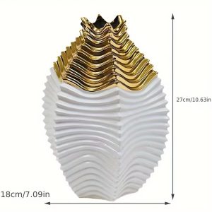 WHITE AND GOLD LONG SHELL VASE