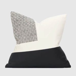 BIEGE AND BLACK LEATHER PILLOW